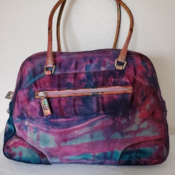 vintage Prada suede leather purse Matinee bowling Black navy green red purple - Picture 11 of 16